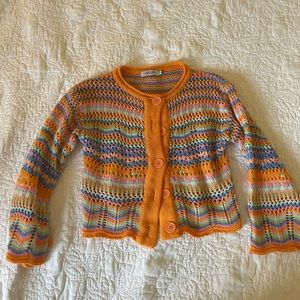 Verge Girl Orange Crotchet Cardigan with Buttons